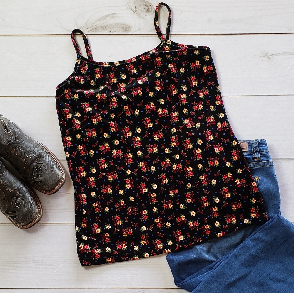 Black Velvet Floral Tank Top